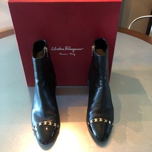 Salvatore Ferragammo patent toe/heel leather